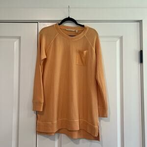 Soft Surroundings Women's Bright‎ Orange Waffle Knit Longsleeve Shirt Size Large